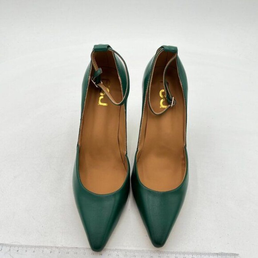 FSJ Women's Comfortable Block High Heels Pointed Toe Rhinestone Pumps - Picture 3 of 7